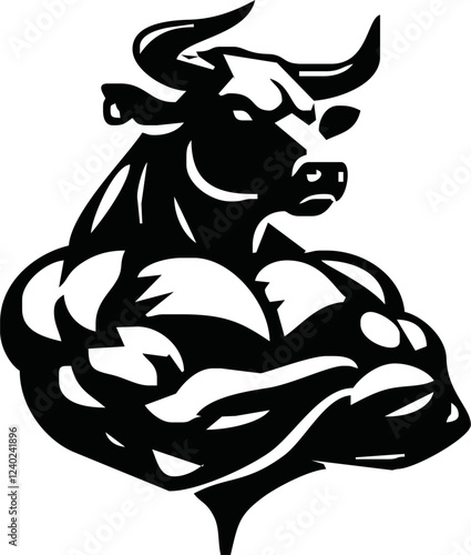 Bodybuilder with a bull head. Vector illustration.