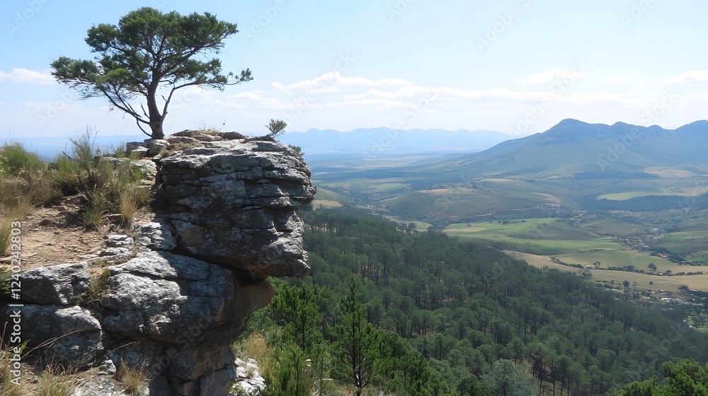 Fototapeta premium Majestic Mountaintop Tree on Cliff Edge Panoramic View