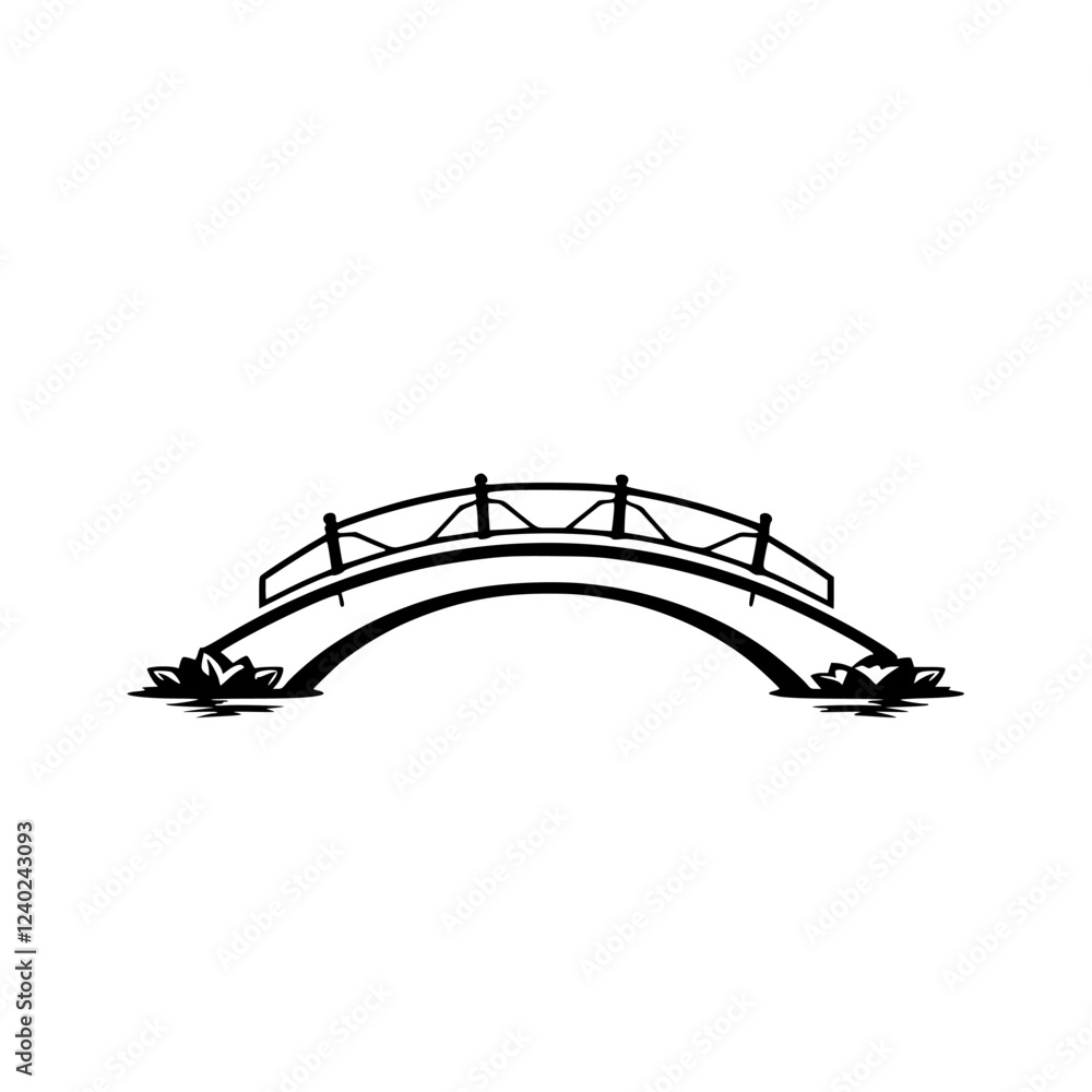 Fototapeta premium Elegant Arch Bridge: Minimalist Black and White Vector Illustration. Perfect for architectural design projects or serene landscape visuals.