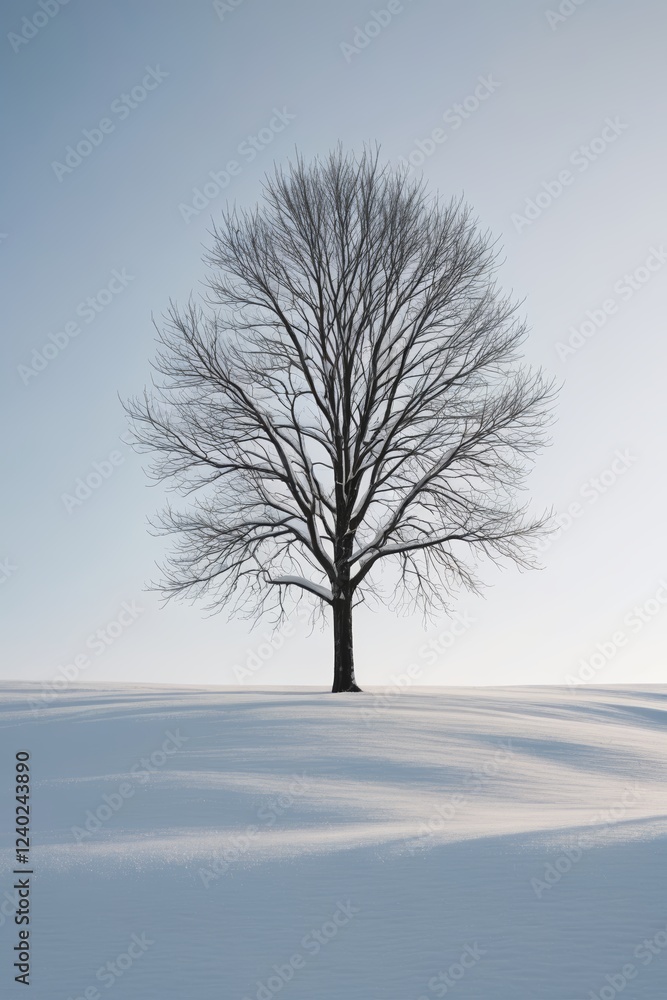Fototapeta premium arafed tree in a snowy field with a sky background