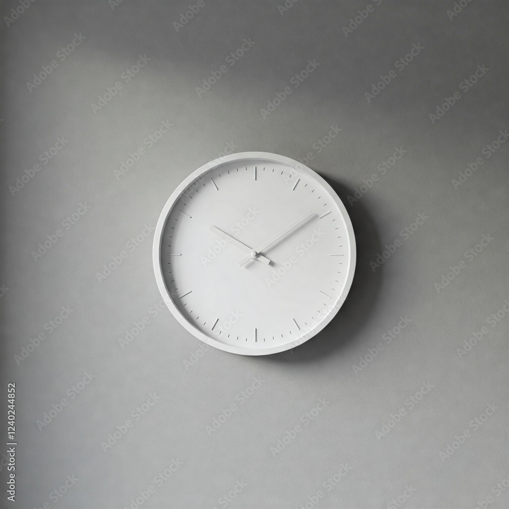 A simple white wall clock hanging on a plain gray wall, no numbers, and soft natural light. A simple white wall clock hanging on a plain gray wall, no numbers, and soft natural light.