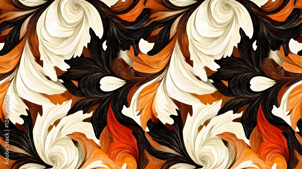 Abstract Swirling Floral Pattern Design, AI Generated Art, Cream Orange Brown Black Hues Abstract Swirling Floral Pattern Design, AI Generated Art, Cream Orange Brown Black Hues