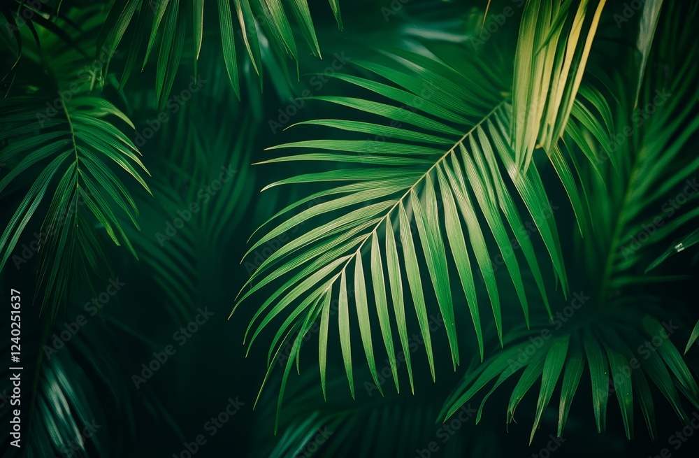 Lush tropical palm leaves, dark background, nature backdrop, website design Lush tropical palm leaves, dark background, nature backdrop, website design