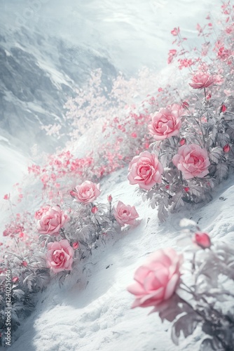 Soft pink roses and delicate flowers floating in a tranquil bath setting
