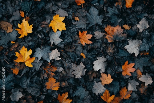 Autumn leaves ground cover forest floor texture background design