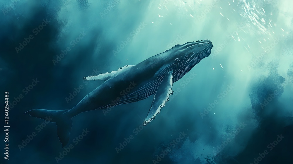 Fototapeta premium Majestic Humpback Whale Swimming Gracefully Underwater