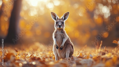 Kangaroo silhouette against a stunning sunset in golden light at dusk