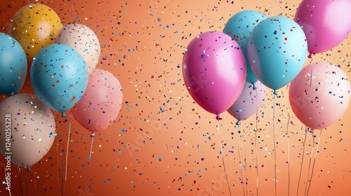 Colorful balloons and confetti create a festive atmosphere for a celebration