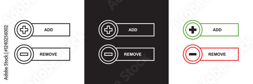 Add and remove round button icons. Plus minus circular web element icon.  isolated on white and black background. vector illustration. EPS 10