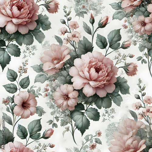 A romantic and vintage-inspired floral pattern, perfect for wallpaper, fabrics, and other design projects.
