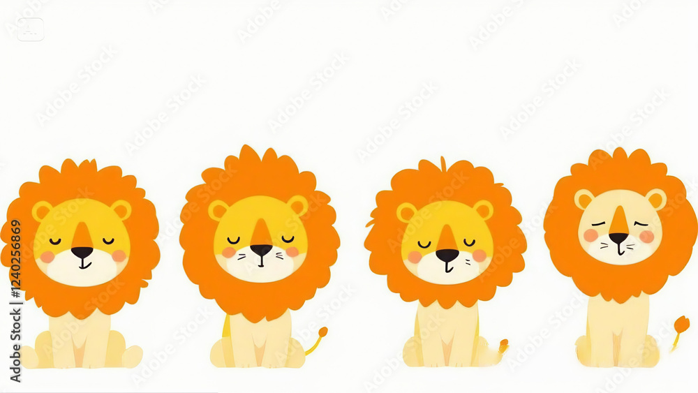 Obraz premium Row of Minimalist Cartoon Lions