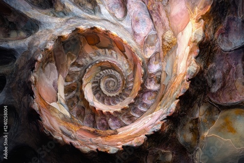Intricate spiral design showcasing vibrant colors and patterns in an abstract...