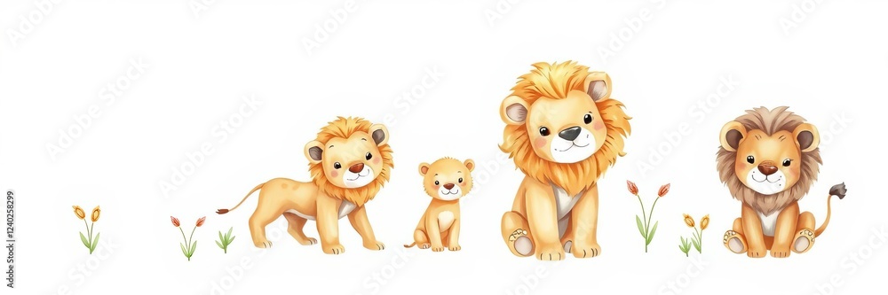 Watercolor illustration of a cute lion baby isolated on white background, perfect for African wild animal themes and children's decor, baby, African, cute Watercolor illustration of a cute lion baby isolated on white background, perfect for African wild animal themes and children's decor, baby, African, cute