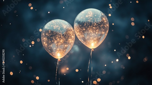 Balloons with glimmering lights create a magical atmosphere during a night ce...