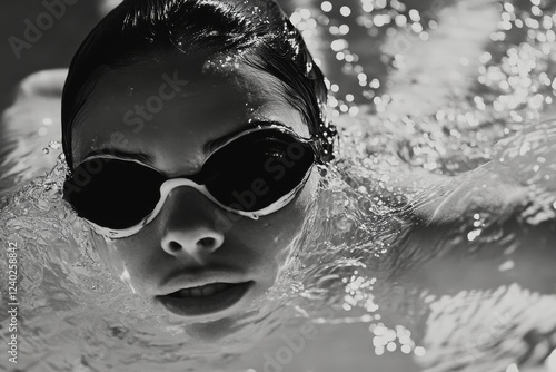 Swimmer glides through water with focused expression during training session