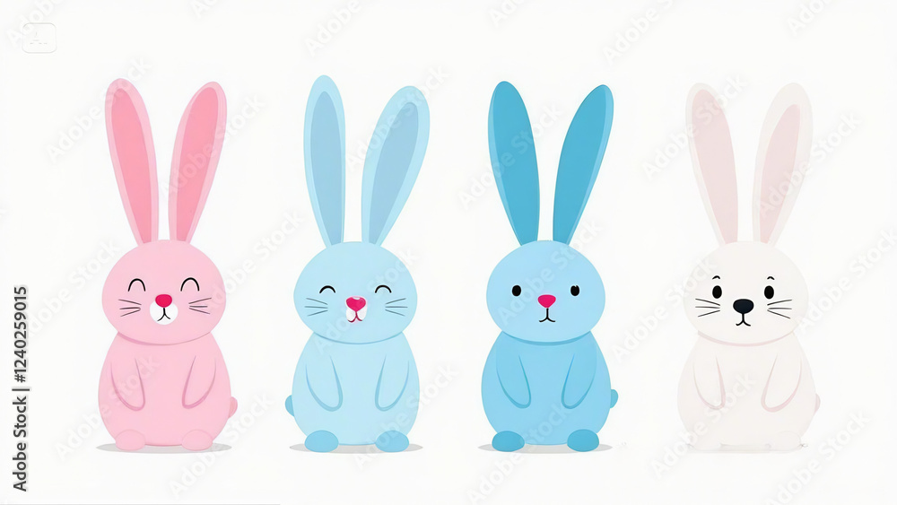 Obraz premium Row of Cute Cartoon Rabbits