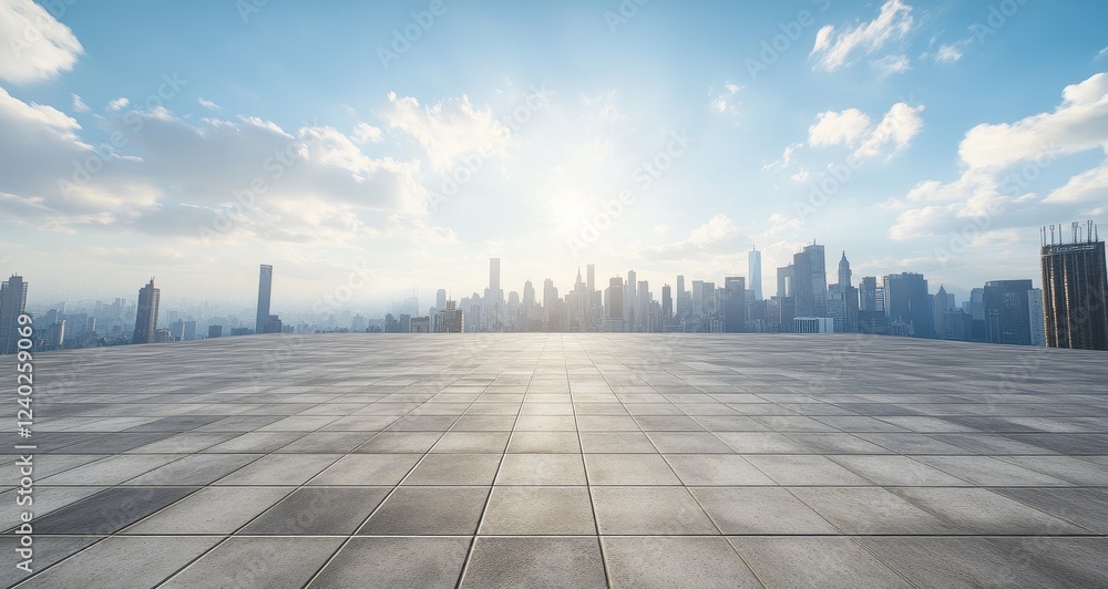 Fototapeta premium Cityscape rooftop plaza sunrise background