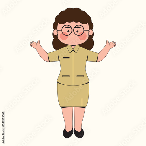 Cheerful Indonesian Female Teacher Character Illustration