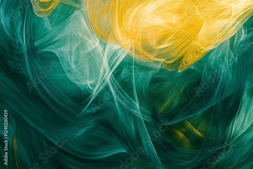 Swirling colors of green and yellow create a dynamic abstract composition in ...