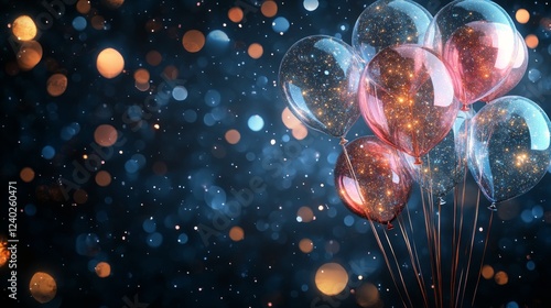 Balloons with glimmering lights create a magical atmosphere during a night ce...