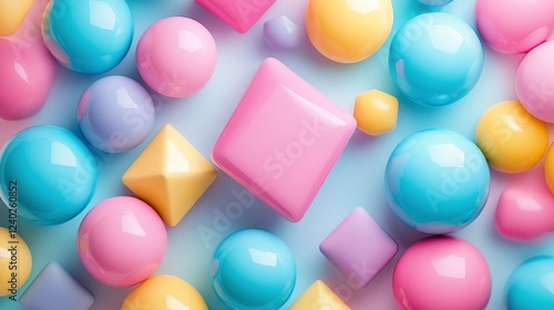 Colorful geometric shapes arranged on a flat surface in a creative design layout