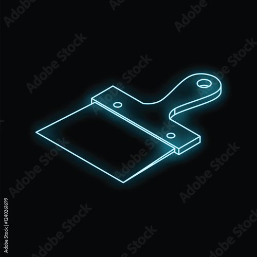 Glowing neon blue outline of putty knife, creating a striking visual against a dark backdrop