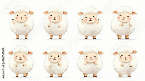 Row of Minimalist Cartoon Sheep