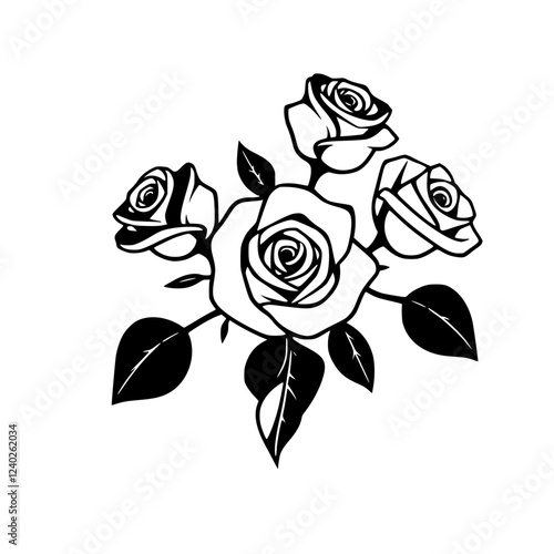 Wallpaper Mural Elegant Monochrome Roses: A Classic Floral Illustration.  Perfect for vintage designs, botanical art, and adding a touch of timeless beauty to your projects. Torontodigital.ca