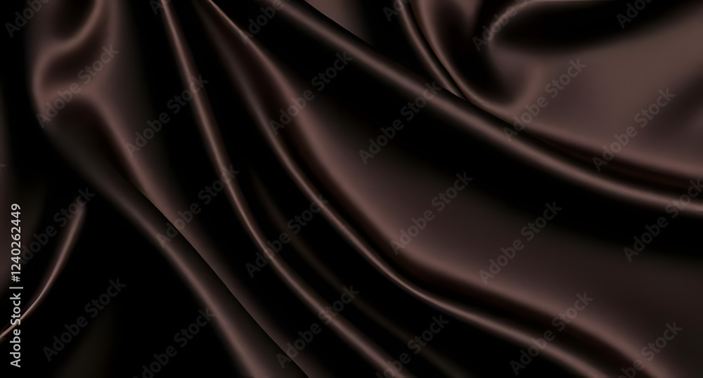 Fototapeta premium Black dark chocolate brown background. Silk satin fabric. Luxury elegant beauty premium rich. Shiny glitter shimmer silky. Drapery fold crease. Christmas birthday Valentine romance festival