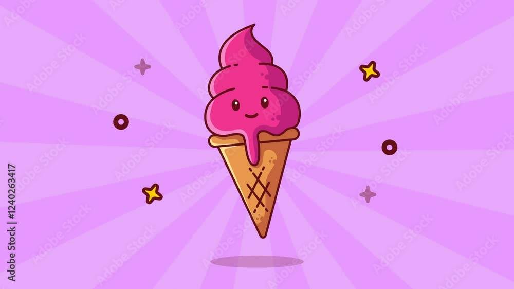 Cute Delicious Strawberry Ice Cream Vector Icon Illustration. Cartoon Animation Video in Full HD 4K Resolution and High Quality