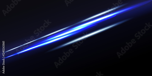 Speed lines of light. Neon lines moving blue light affect. Speed and movement background