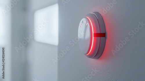 Close-up of a carbon monoxide detector with red alert light on a white wall, emphasizing safety and home security, essential for household protection and emergency preparedness.