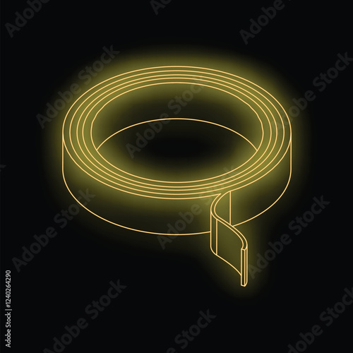 Neon yellow glowing outline of a roll of duct tape on black background, perfect for illustrations, websites, or any project needing a modern touch