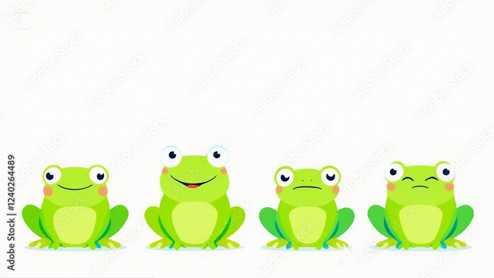 Obraz premium Row of Cute Cartoon Tree Frogs
