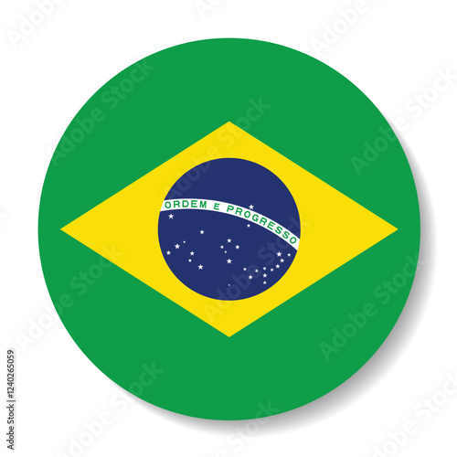 The flag of Brazil. Button flag icon. Standard color. Circle icon flag. 3d illustration. Computer illustration. Digital illustration. Vector illustration.
