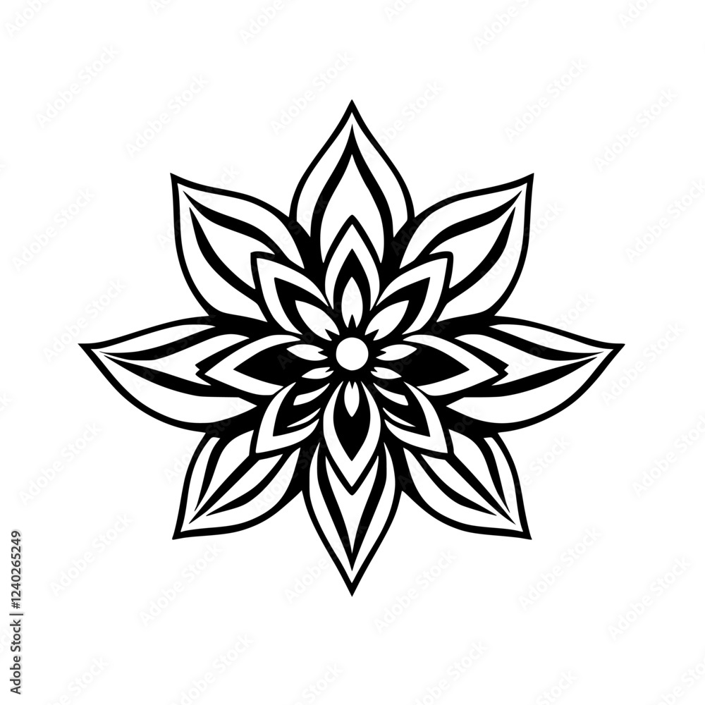 Black and White Floral Mandala: Geometric Pattern, Circular Design, Elegant and Stylish Nature Inspired Art Black and White Floral Mandala: Geometric Pattern, Circular Design, Elegant and Stylish Nature Inspired Art