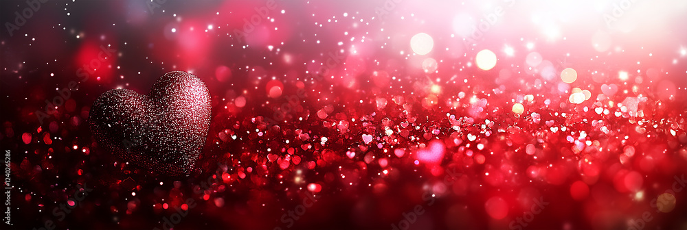 Fototapeta premium Valentine red bokeh background, with heart-shaped ornaments, with a soft and warm feel 