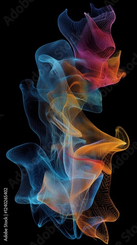 Colorful abstract shapes flowing harmoniously in swirling patterns on a black...