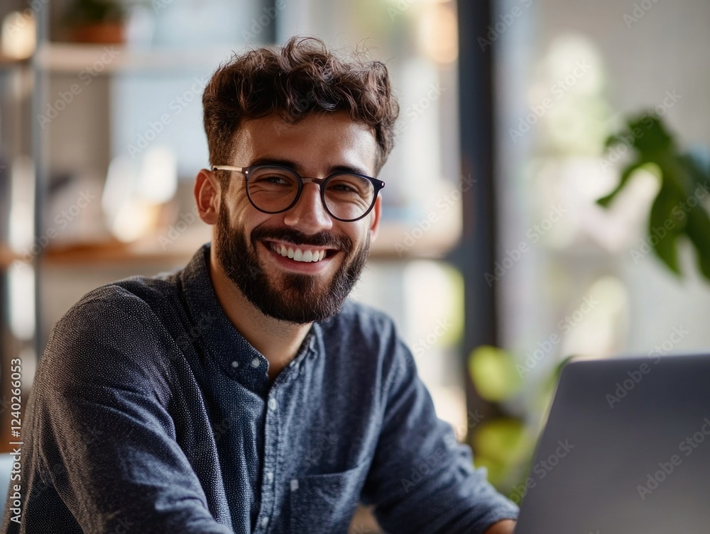 Happy Man Working on Computer Happy Man Working on Computer