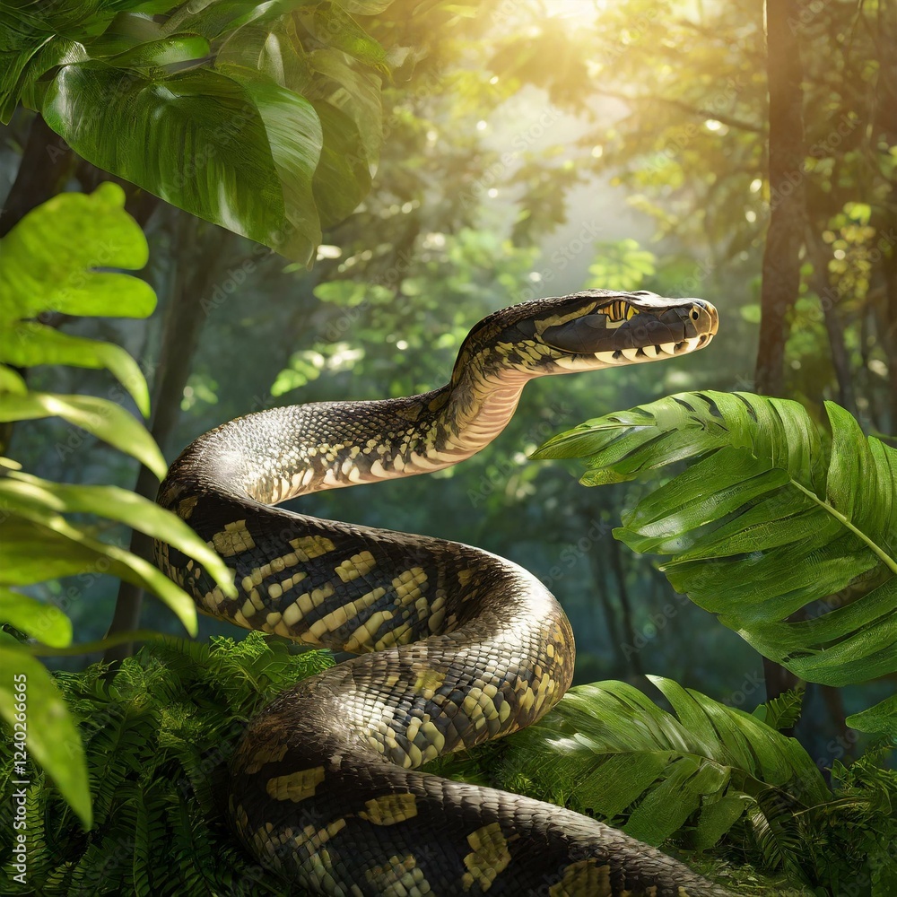 Obraz premium Portrait of a snake with the rainforest in the background
