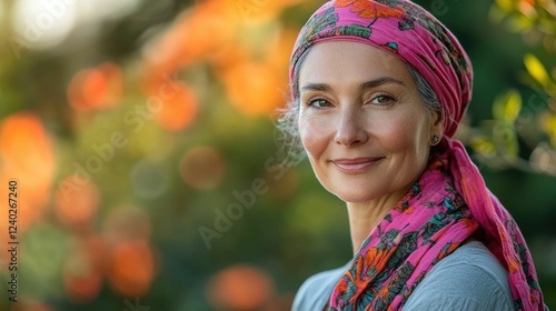 Portrait of a confident cancer survivor embodying resilience recovery and a positive outlook on life after overcoming adversity  The image conveys a sense of empowerment photo