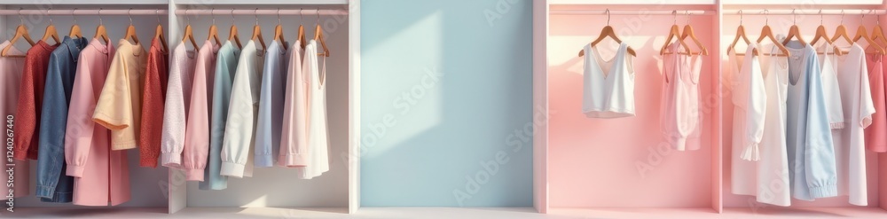 Pastel backdrop showcasing neatly organized wardrobe clipart , clothing, wardrobe Pastel backdrop showcasing neatly organized wardrobe clipart , clothing, wardrobe