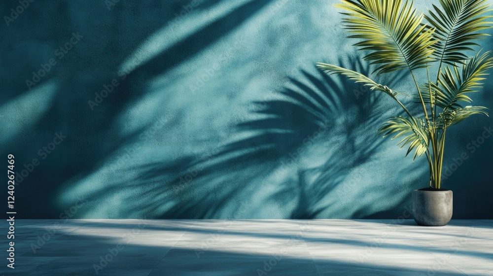 Serene Tropical Patio Corner with Palm Tree and Shadow Serene Tropical Patio Corner with Palm Tree and Shadow