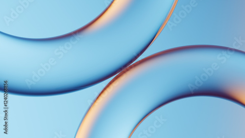 Curve shapes blue glass abstract background, 3d rendering.