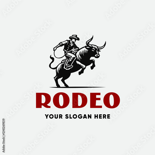 A Cowboy Rodeo Ride Bull Buffalo  .Vintage  Jumping Bull Western Country Wild West label logo design
