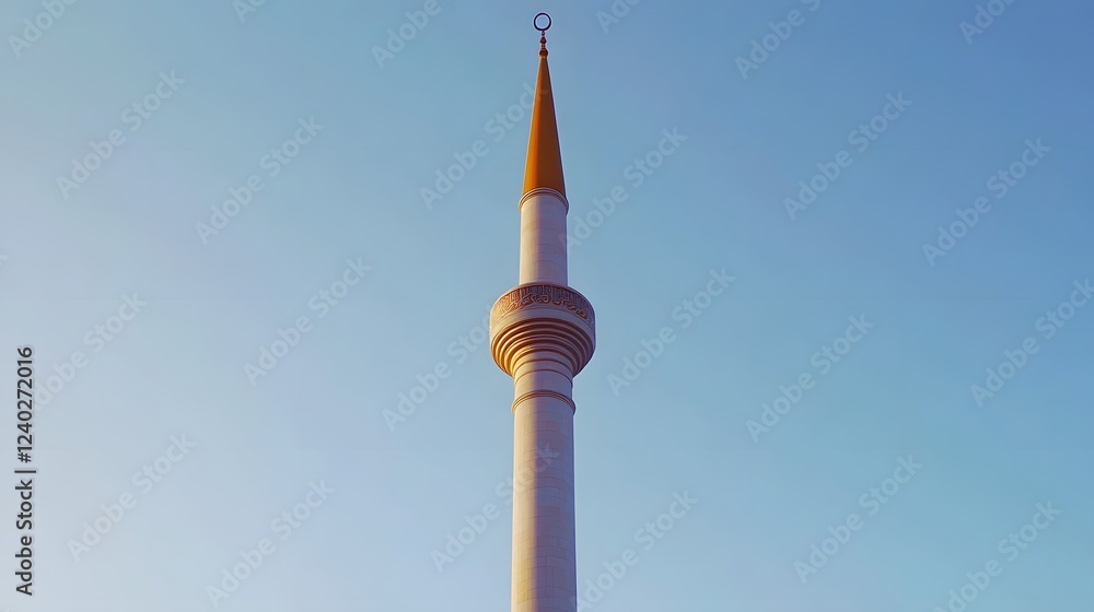 Islamic Mosque Minaret Tower Against Clear Blue Sky Islamic Mosque Minaret Tower Against Clear Blue Sky