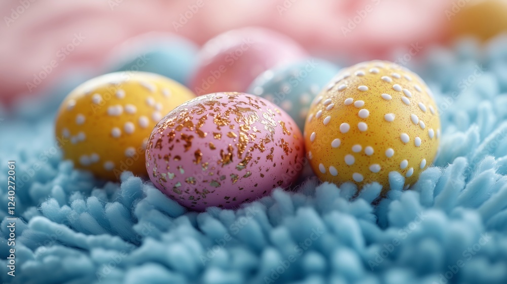 Obraz premium Colorful Decorative Easter Eggs on a Soft Pastel Background
