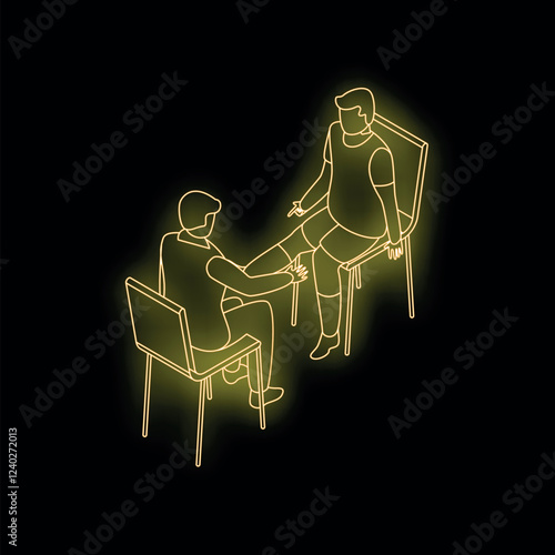 Doctor examining patient's knee during medical consultation, healthcare and medical treatment concept with neon effect