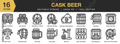 Cask Beer icon set. Editable Stroke Icon Collection. Includes cask, drink, beer, barrel, wood, and More. Outline icons vector collection.