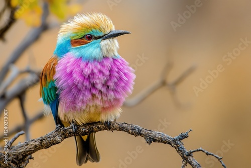 Vibrant macaw perched on a branch among lush tropical foliage in a wildlife h...
